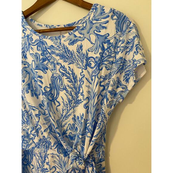 Lilly Pulitzer Inka Dress Resort White Aqua Blue Lounge Front Tie EUC Spandex S - Picture 7 of 12